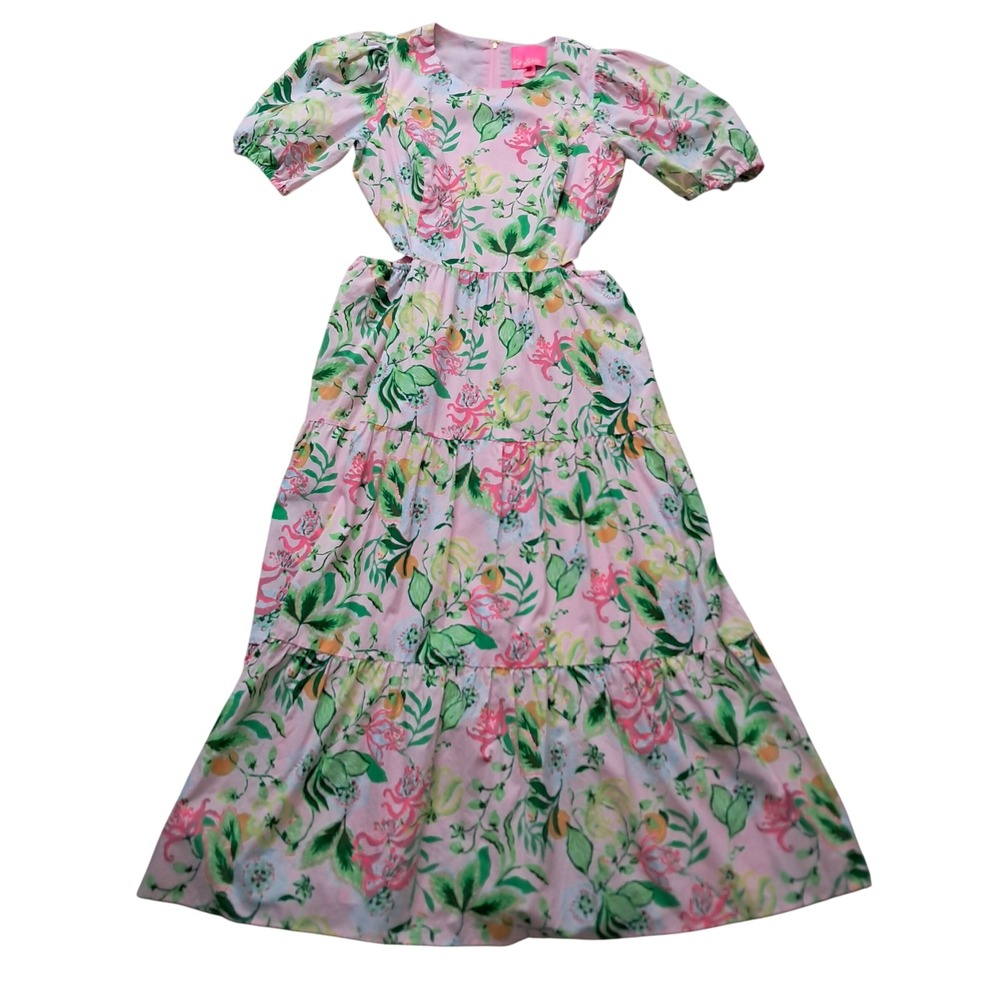 NWT Lilly Pulitzer Lyssa Cotton Midi Dress Womens 12 Pink Cut Out Tiered Pockets - Picture 10 of 16